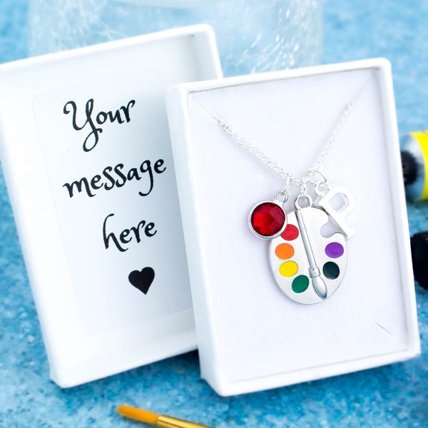 Paint Palette Necklace, Personalised Gift, Artist Necklace, Paintbrush And Palette Pendant, Art Student Gifts, Arty Jewellery, Painter Gift