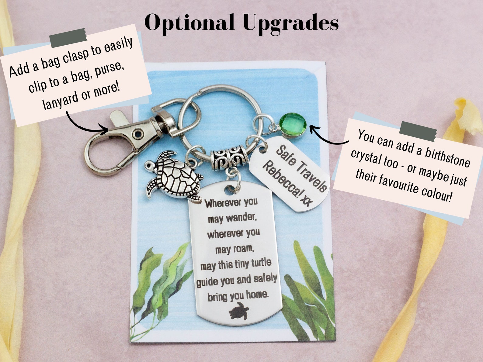 Personalised Travel Turtle Keychain, Travelling Turtle Bag Charm ...