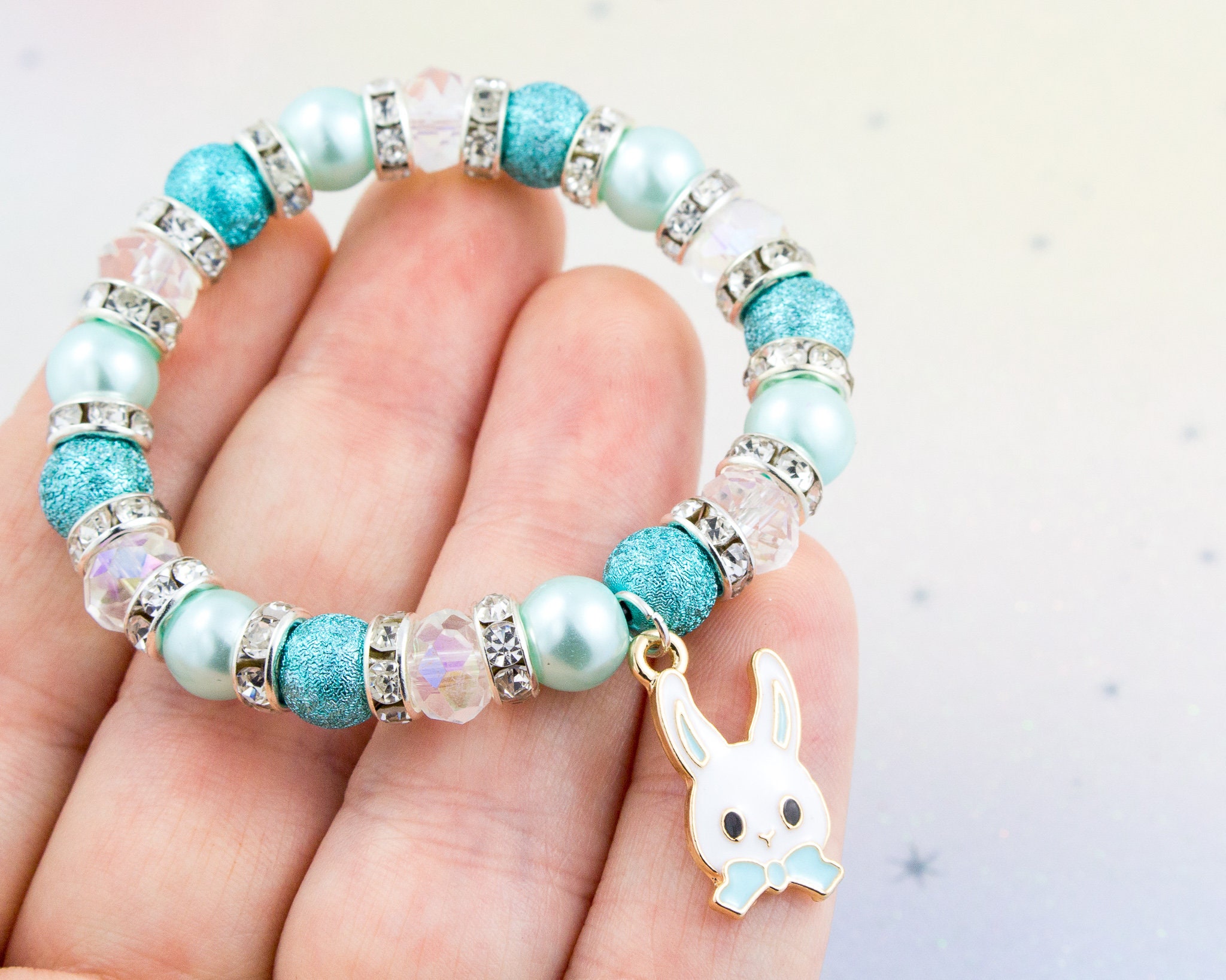 Rabbit Bracelet Easter Bunny Gifts Sparkly Stretch Bracelet Etsy
