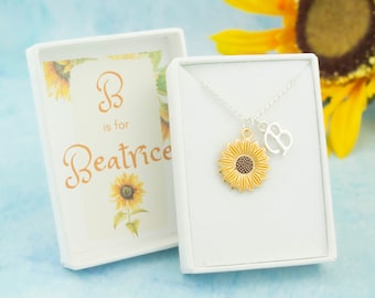 Sunflower Necklace, Personalised Gift, Yellow Enamel Sunflower Charm, Summer Jewellery, Sunflower Flower Girl Gifts, July Birth Flower