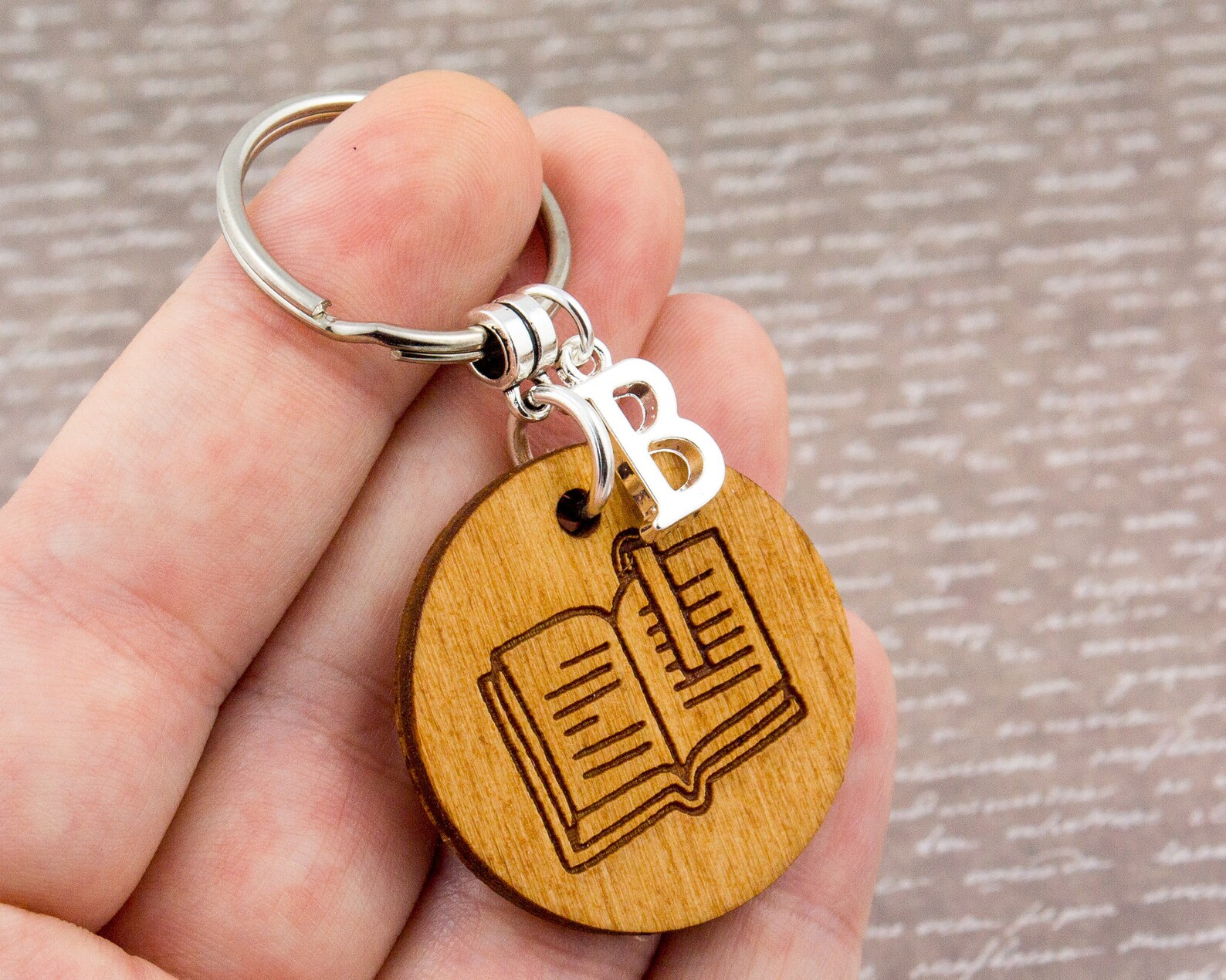 Book Keyring Reading Gifts Wooden Keychain Personalised Etsy