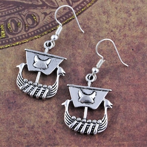 Viking Ship Earrings, Norse Mythology Jewelry, Geeky Boat Earrings
