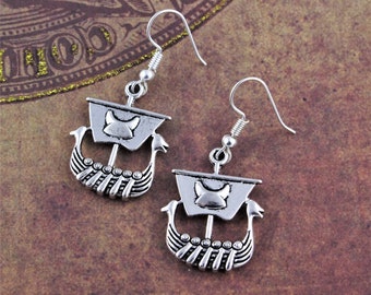 Viking Ship Earrings, Norse Mythology Jewelry, Geeky Boat Earrings