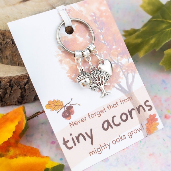 From Tiny Acorns Mighty Oaks Grow, Gifts For Teachers, Encouragement Gifts, Oak Tree Keyring, Acorn Charm, Personal Development Gift