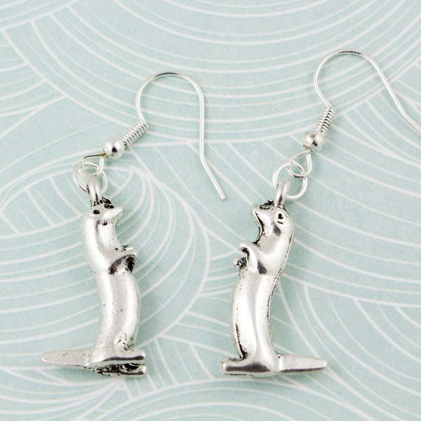 Otter Earrings, Otter Gifts, Wildlife Earrings, Sea Otter Jewellery, Cute Animal Earrings, Silver Dangle Charms, Hooks Posts or Clip Ons