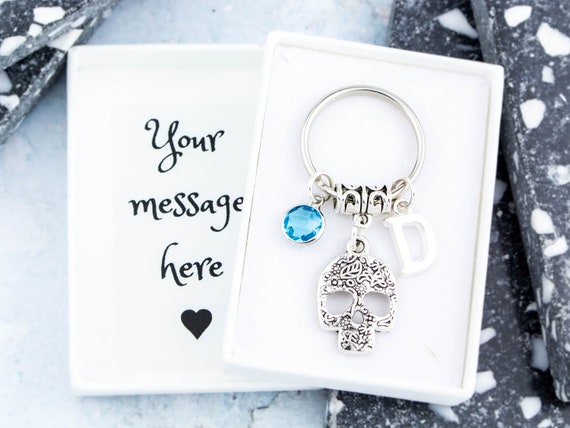 Skull Keyring, Personalised Gift, Sugar Skull Keychain, Floral Skull Charm, Goth Accessory, Skull Gift, Skull Lover, Alternative Style