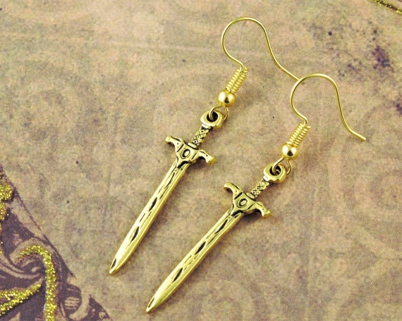 Gold Sword Earrings Dagger Earrings Sword Jewellery Medieval