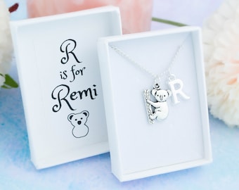 Koala Necklace, Children's Jewellery, Personalised Gift, Child's Name And Initial, Girls Koala Gift, Cute Silver Pendant, Australia Jewelry