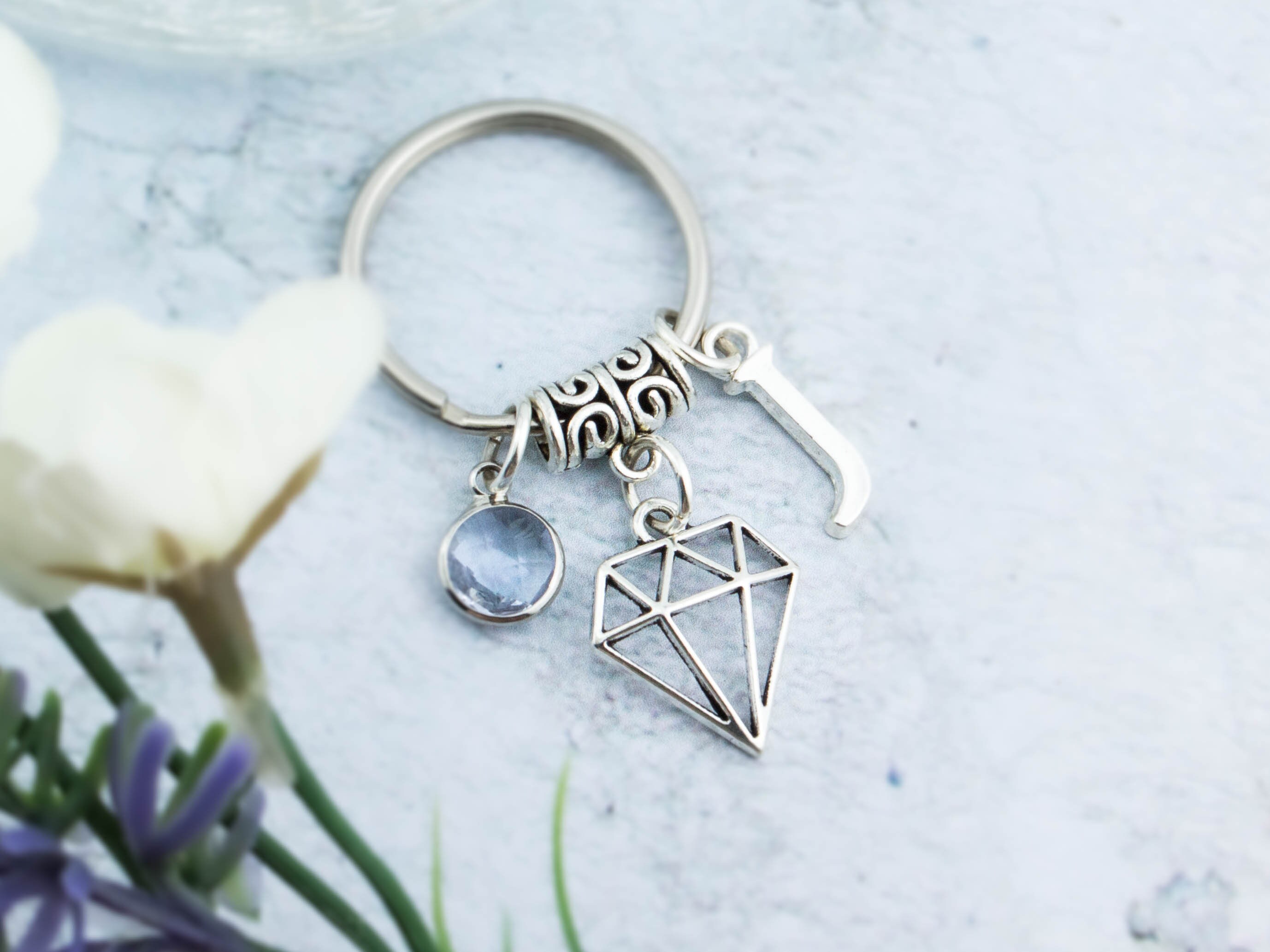 Geometric Key Ring Diamond Keychain, Personalised Gift, Geometric Keychain, Gem Keyring ...