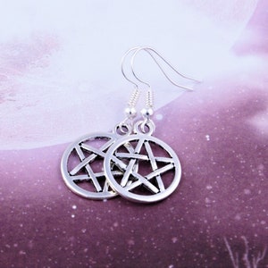 Pentacle Earrings, Witch Earrings, Wiccan Jewellery, Silver Dangle Pentacle Charm Earrings, Goth Vibes, Witchy Earrings, Gothic Jewelry image 5