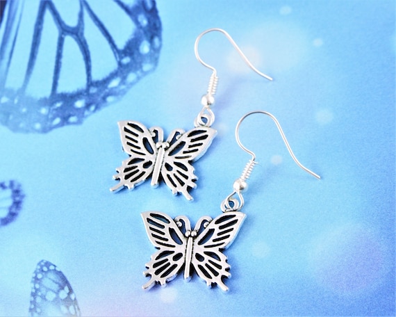 Butterfly Earrings Silver Filigree Charms Dangle Earrings Etsy UK