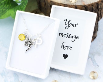 Fairy Necklace, Personalised Fairy Jewelry For Women, Fairy Pendant, Initial And Birthstone, Fantasy Book Lover Gifts, Fairycore Jewellery