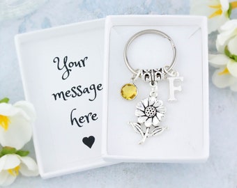 Flower Keyring, Personalised Gift, Flower Girl Keychain, Cute Nature Lover Gift, Daisy Accessories, Sunflower Bag Charm, Thank You Gifts