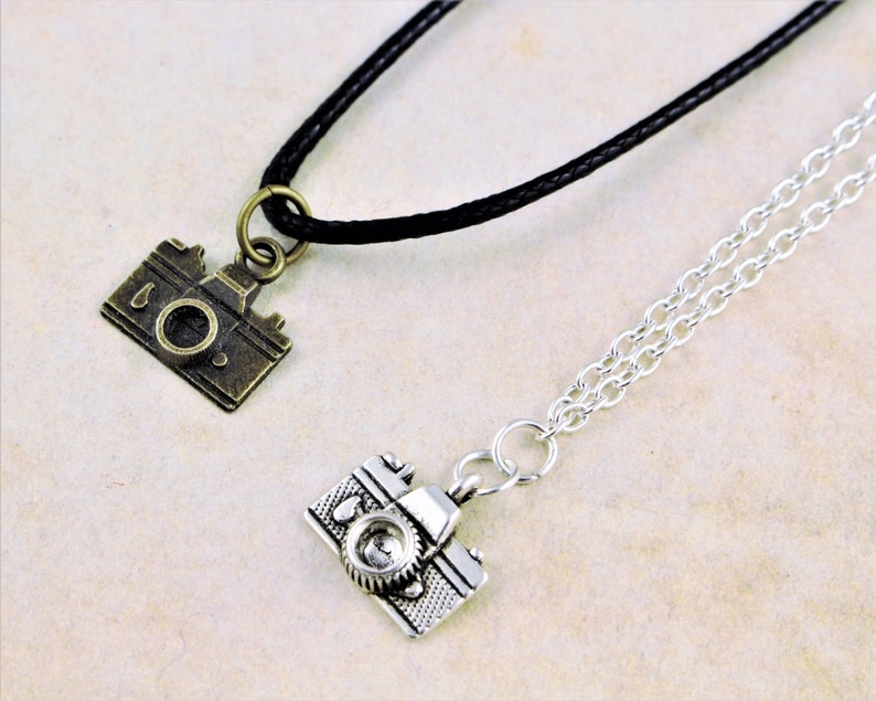 Camera Necklace, Photography Jewellery, Photographer Gift, Retro Vintage Camera Pendant, Silver Or Bronze, Photography Student Gifts image 1