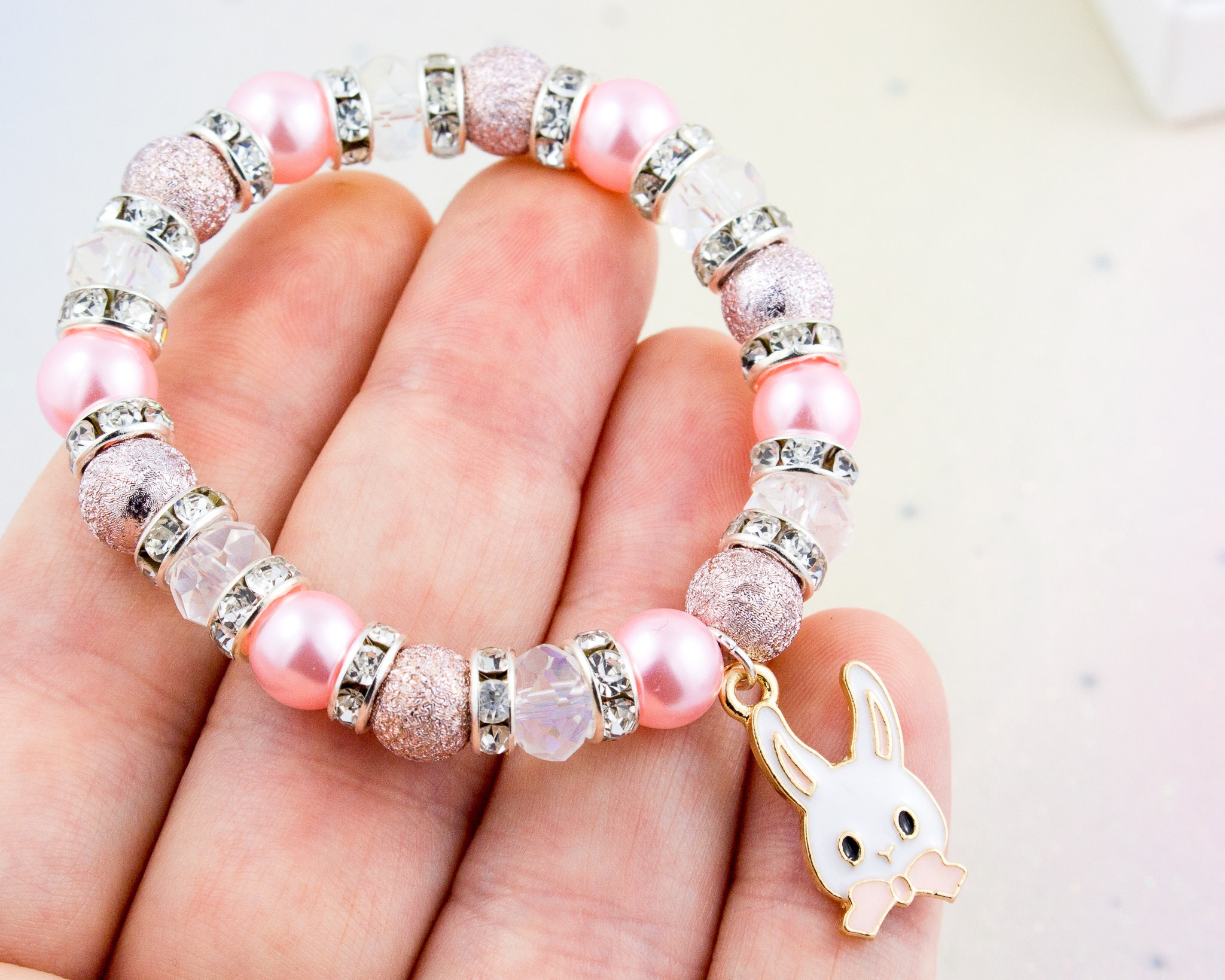Easter Bunny Bracelet Girls Easter Gifts Sparkly Stretch Etsy