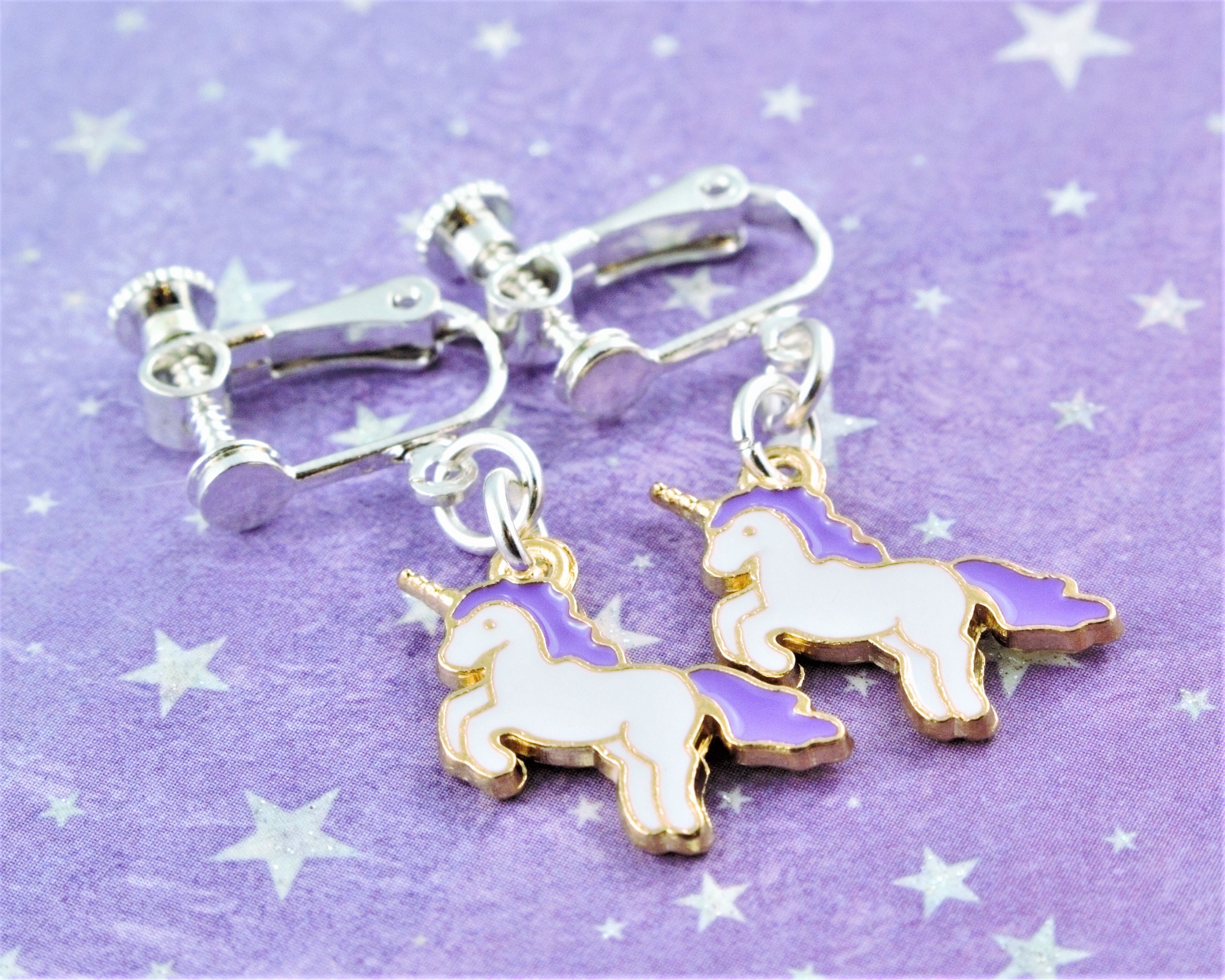 Adorable Pair Of Tibetan Silver Unicorn Clip-On Dangle Earrings – New, Handmade In UK