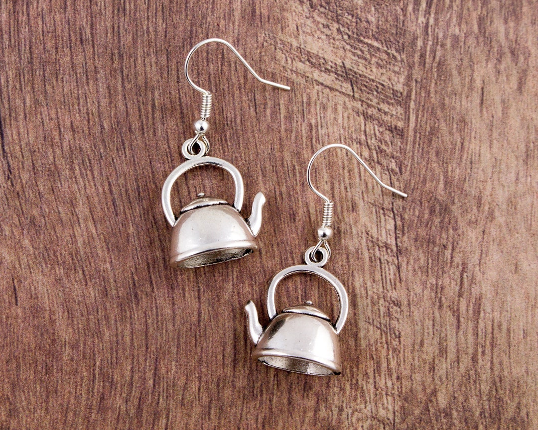 Teapot Earrings, Kettle Jewellery, Dangling Earrings, Tea Lover Gift, Old Fashioned Jewelry