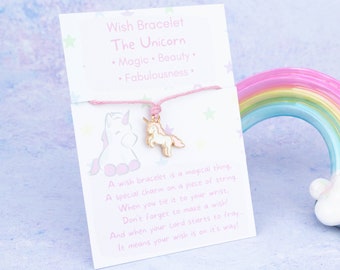 Pink Unicorn Wish Bracelet, Childrens Unicorn Party Favours, Make A Wish String Bracelet, Pink Cord, Girls Unicorn Party Bag Fillers, Kawaii