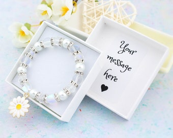 Daisy Bracelet, Flower Girl Bracelet, Gifts For Flower Girls, Junior Bridesmaid Jewellery, Personalised Daisy Bracelet, Add Initial Charm
