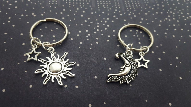 Sun And Moon Keyrings, Friendship Set, Celestial Keychains, BFF Keyrings, Space Keychain, Accessory Set, Sun Charm, Moon Charm, Best Friends image 1