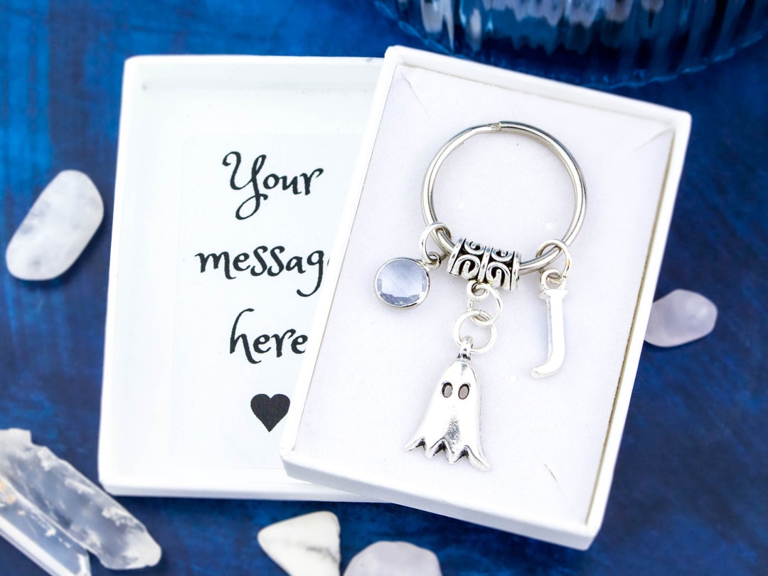 Ghost Keyring, Personalised Initial, Birthstone Charm - Etsy