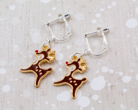 Reindeer Clip on Earrings Christmas Earrings for Kids Novelty