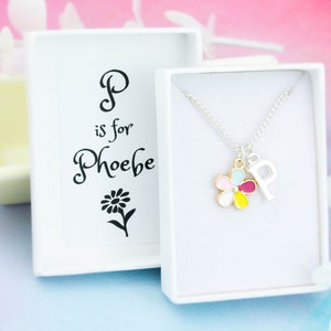 Rainbow Flower Necklace, Personalised Gift, Children's Jewellery, Flower Girl Necklace, Colourful Jewelry For Kids, Girl's Initial Necklace