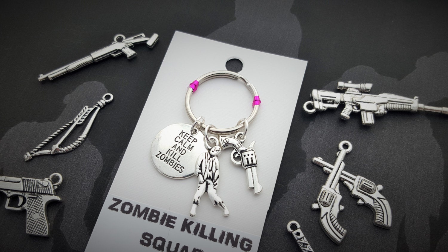 Zombie Squad Keychain Friendship Keyring Choose Your Weapon Etsy