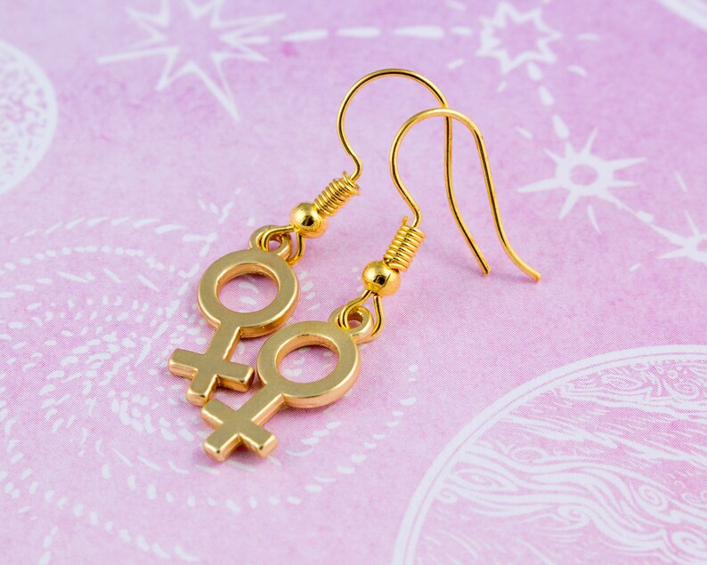 Feminist Earrings Gold Or Silver Female Gender Symbol Etsy