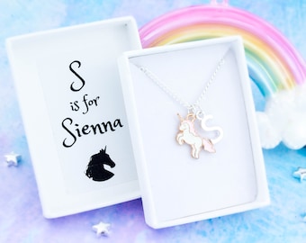 Unicorn Necklace, Little Girl's Gifts, Unicorn Jewellery, Kids Name Jewelry, Children's Jewellery, Gifts For Kids, Initial and Child's Name