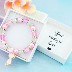 Cat Bracelet, Girl's Jewelry, Cat Gifts, Beaded Stretch Bracelet, Cute Kids Jewelry, Cat Charm Bracelet, White Black Or Pink, Kitten Gifts
