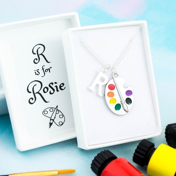 Artist Necklace, Personalised Gift, Children's Jewellery, Paint Palette Charm, Paintbrush Gifts, Gifts For Kids, Teen Jewelry, Art Gifts