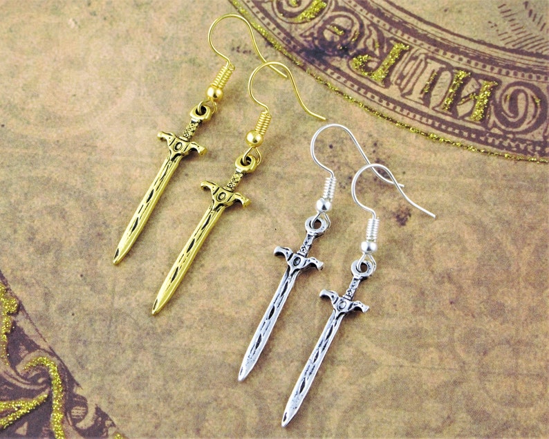 Sword Earrings, Gothic Jewellery, Dangle Earrings, Drop Earrings, Dangly Earring, Sterling Silver Optional, Dagger Jewellery image 9