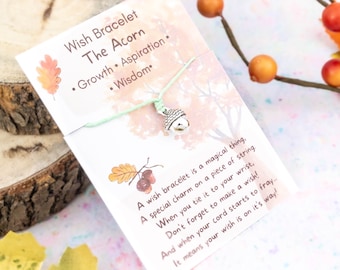 Acorn Wish Bracelet, First Day Of School, Make A Wish Cord Bracelet, Teacher Wish Bracelets, Kindergarten Gifts, Forest Woodland Oak Tree