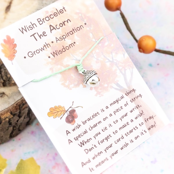 Acorn Wish Bracelet, First Day Of School, Make A Wish Cord Bracelet, Teacher Wish Bracelets, Kindergarten Gifts, Forest Woodland Oak Tree