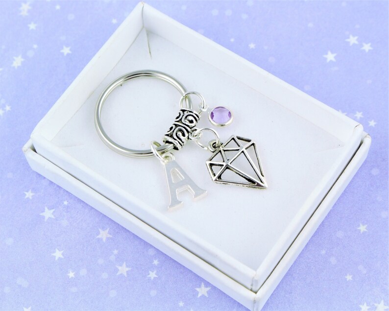 Diamond Keychain Personalised Gift Geometric Keychain Gem Etsy