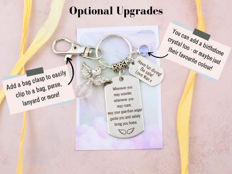 Personalised Travel Angel Keychain, Guardian Angel Bag Charm, Grief and