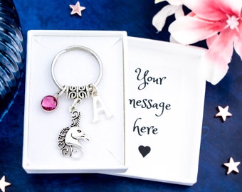 Personalized Unicorn Keychain, Initial, Birthstone, Bag Charm