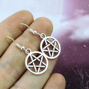 Pentacle Earrings, Witch Earrings, Wiccan Jewellery, Silver Dangle Pentacle Charm Earrings, Goth Vibes, Witchy Earrings, Gothic Jewelry image 6