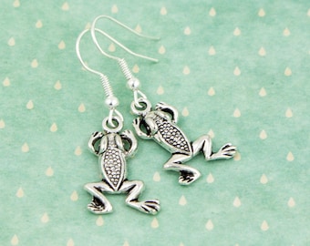 Frog Earrings, Goblincore Jewellery, Toad Earrings, Frog Jewellery, Quirky Dangle Earrings, Cottagecore Aesthetic Jewelry, Silver Charm