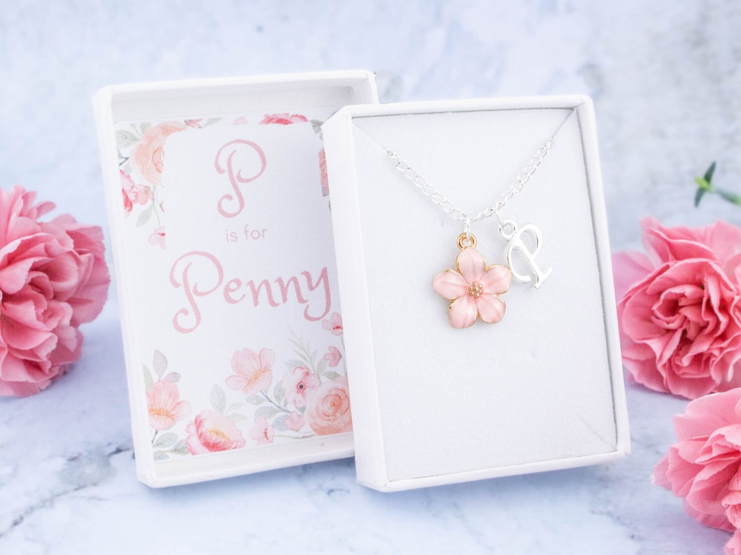 Flower Girl Necklace Personalised Gift Children s Jewellery Pink Flower Charm Jewelry Little Girls Necklaces Childs Wedding Jewellery Etsy