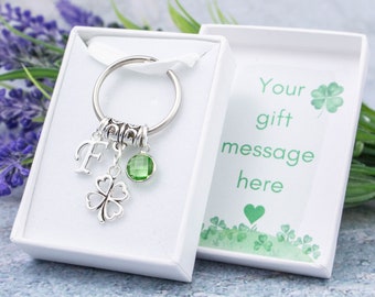 Four Leaf Clover Keyring, Personalised Gift, Shamrock Keychain, Good Luck Charm For Exams, Lucky Gifts, Bag Charm, Irish Symbol