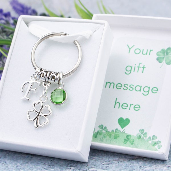 Four Leaf Clover Keyring, Personalised Gift, Shamrock Keychain, Good Luck Charm For Exams, Lucky Gifts, Bag Charm, Irish Symbol