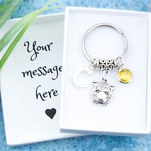 Tiger Keyring, Personalised Gift, Big Cat Keychain, Tiger Face Keychain, Tiger Accessories, White Tiger Gifts, Big Cat Bag Charm, Animals