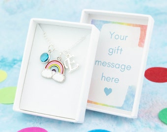 Rainbow Necklace, Personalised Gift, Initial And Birthstone, Rainbow Baby Parent Jewellery, Cute Necklace, Womens Rainbow Necklace
