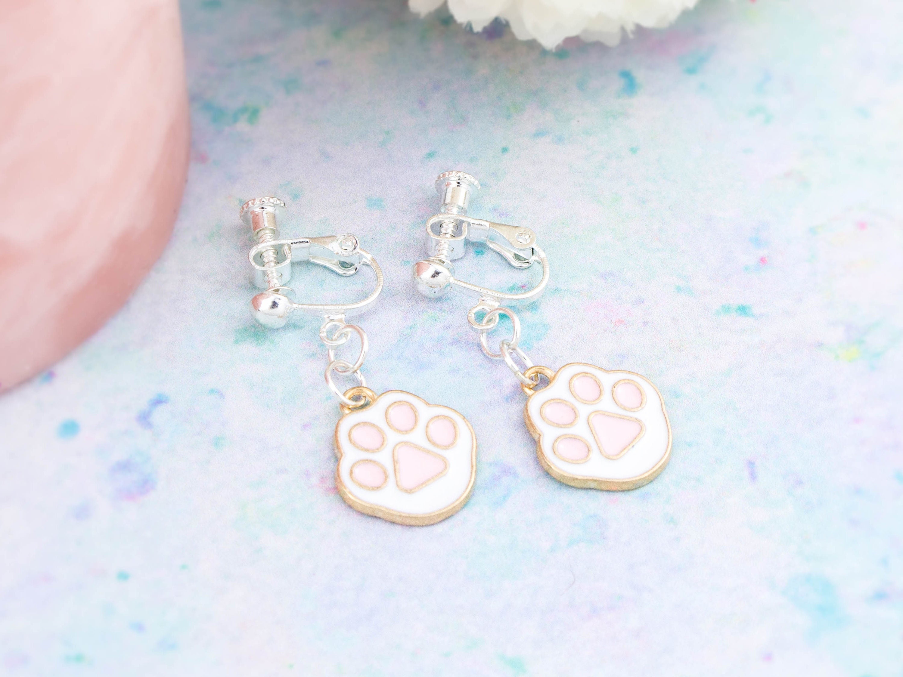 Paw Print Clip on Earrings Girl s Clip Ons Kawaii Earrings Cute