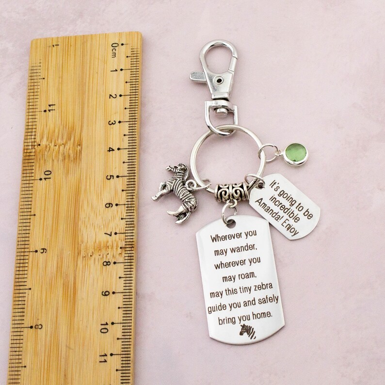 Personalised Zebra Keychain, Travel Companion Keyring, Travelling Gifts