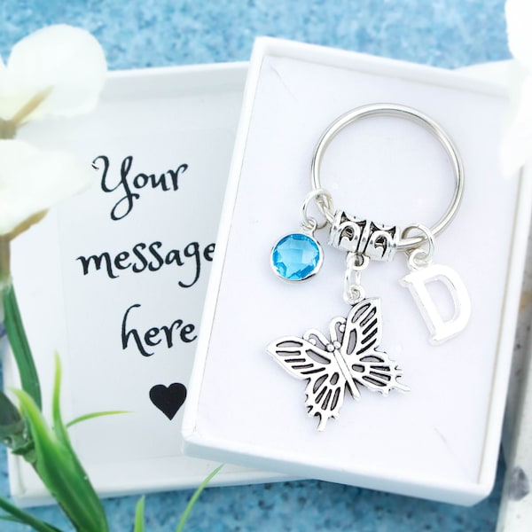 Butterfly Keyring, Personalised Gift, Butterfly Keychain, Gift For Grandmother, Butterfly Gift, Initial Birthstone, Mother Gifts, Grandma