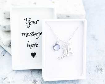 Crescent Moon Necklace, Personalised Gifts, Celestial Jewelry, Moon Charm, New Mother Gifts, Gifts for Her, Lunar Theme, Minimalist Necklace