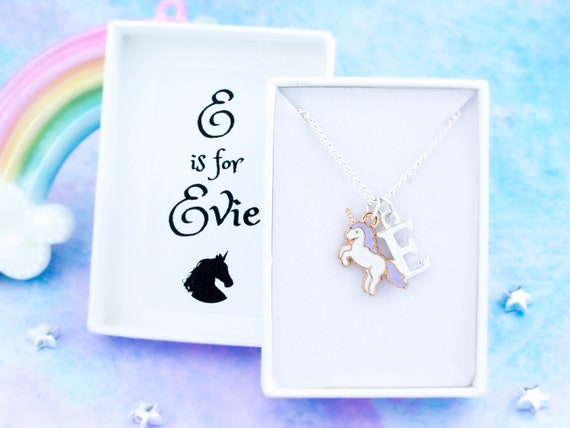 Unicorn Necklace, Girl&#39;s Gifts, Unicorn Jewellery For Kids, Name Jewelry, Children&#39;s Jewellery, Initial Necklace For Little Girls, Colourful